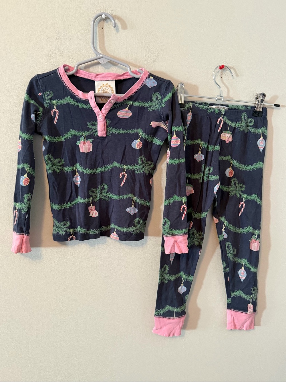 The Beaufort Bonnet Company Holiday Ornament Pajama Set - Navy & Pink